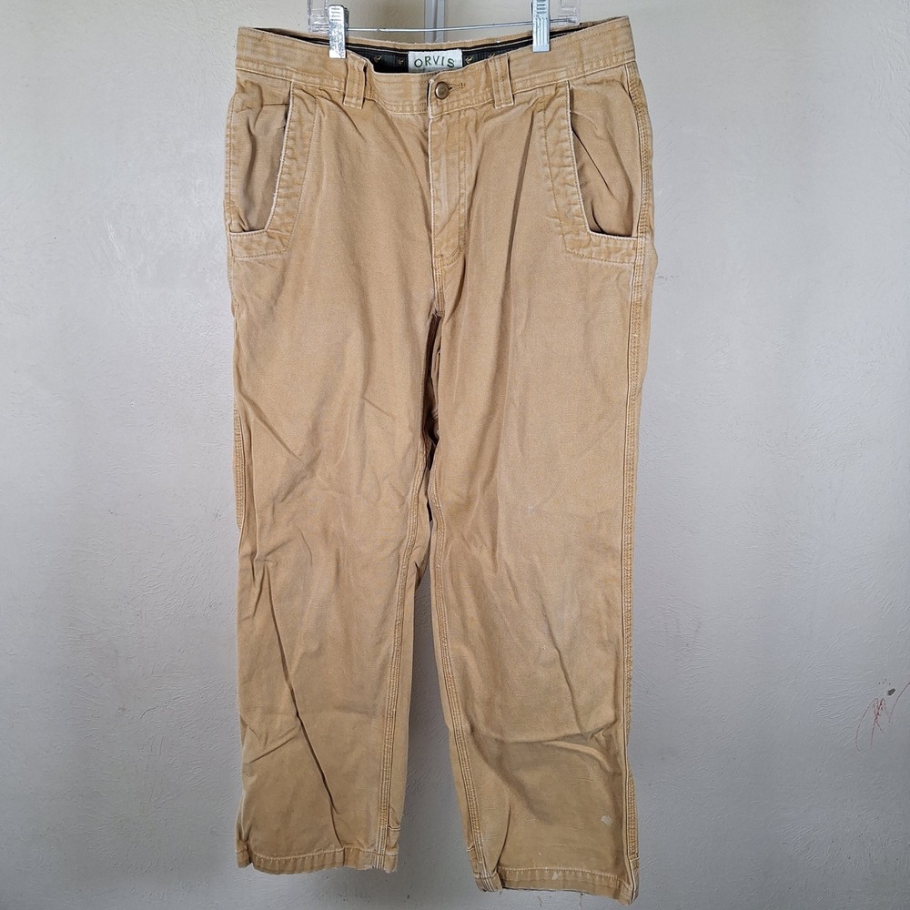 Orvis Canvas Mens Rugged Outdoors Hunting Work Pants Brown Tan 34